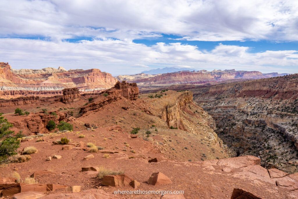 Stunning red canyons with tilted rock formations in October