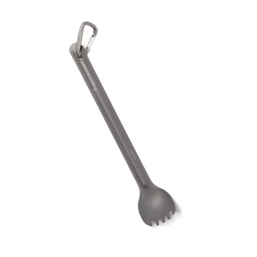 A long Sea to Summit Alpha Light Spork for eating food outside when camping