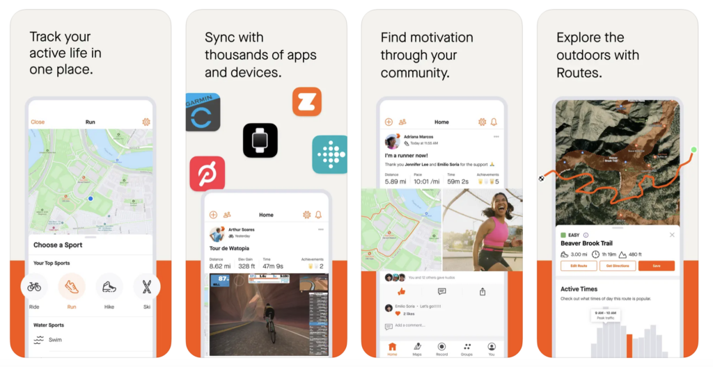 Screenshots of Strava cycling platform popular for performance data