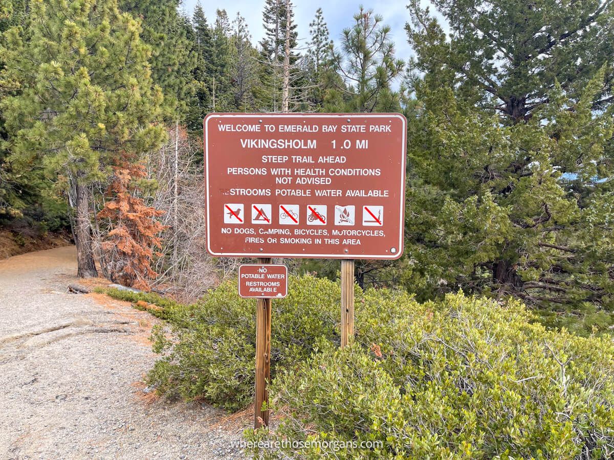 Sign at the beginning of a hike showing distance