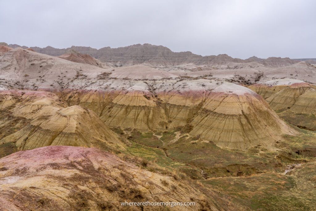 Yellow Mounds overlook at Badlands in the snow during April