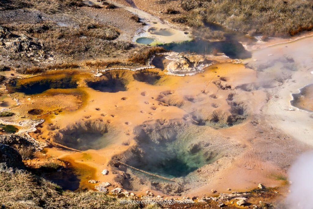 Artist Paint Pots up close with various hydrothermal features