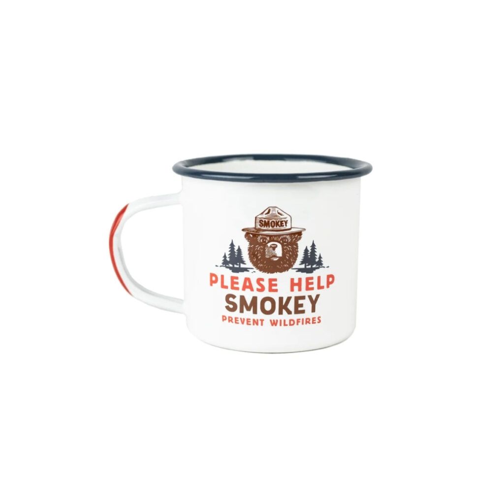 Smokey the bear enamelware mug