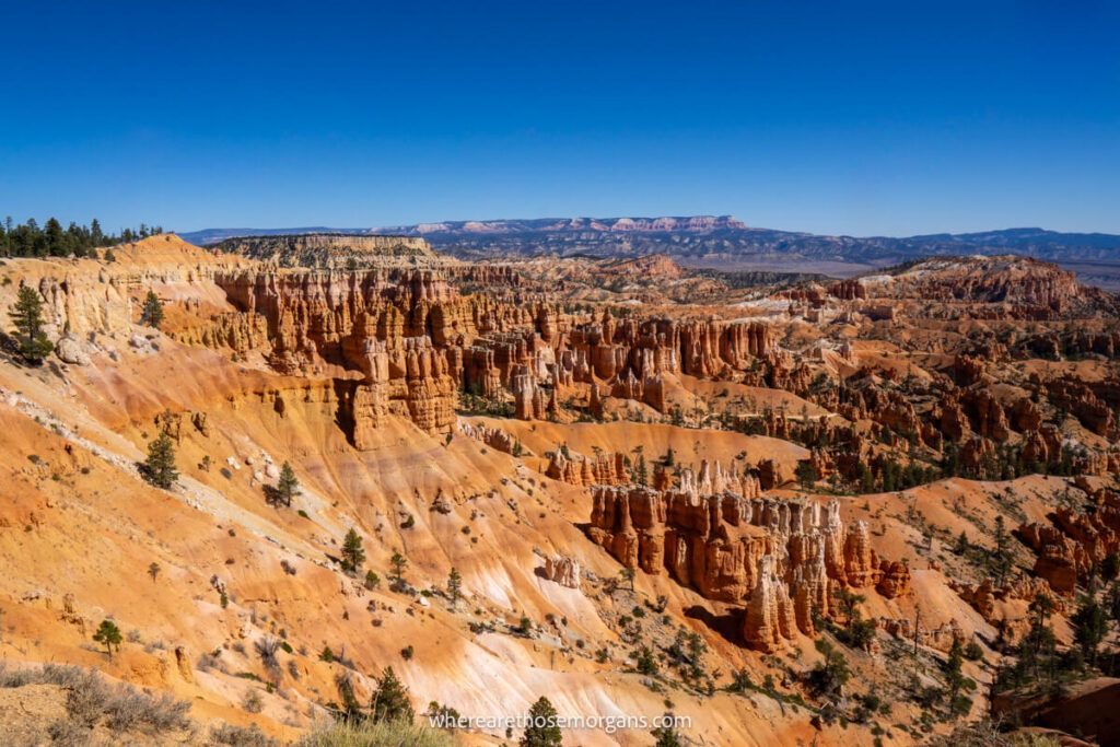 Unique sandstone formations in Bryce Canyon on a clear day