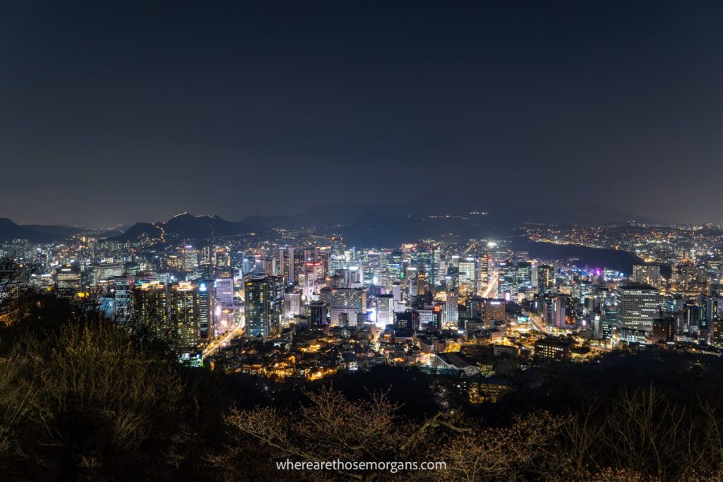 Seoul lit up at night from the top of Namsan Mountain