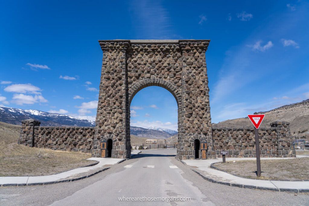 View of the Roosevelt Arch near Gardiner Montana