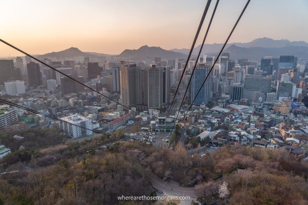 Seoul and mountains views from the Namsan Cable Car