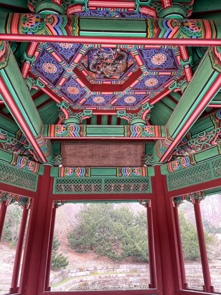 Two dragons on the ceiling of Jondeokjeong Pavilion in Huwon Secret Garden