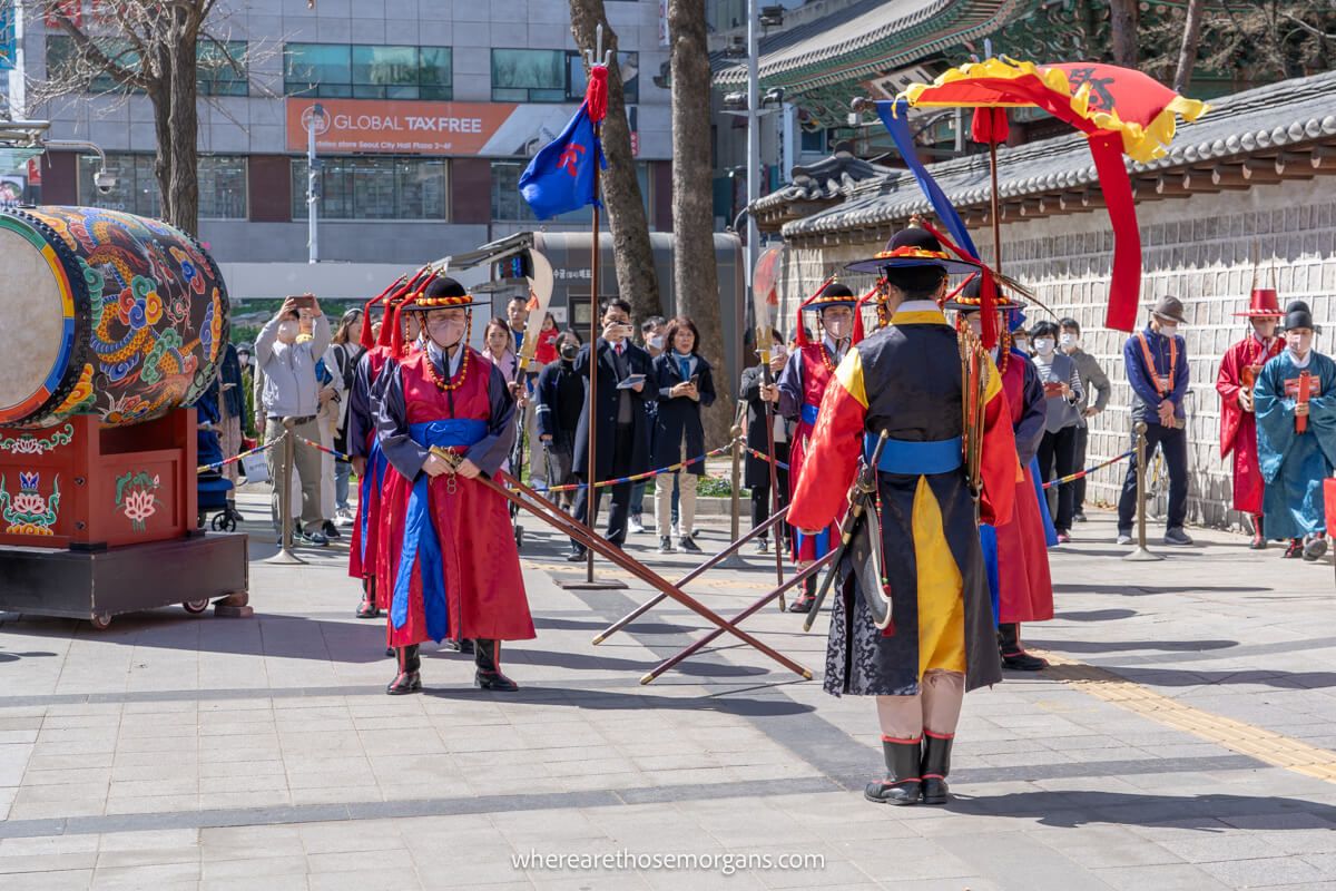 The guard ceremony at the royal palace is a must see in Seoul