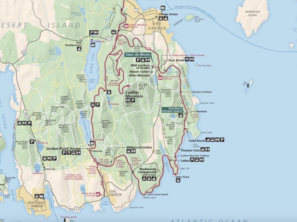 Map from the east side of Mount Desert Island in Acadia national park