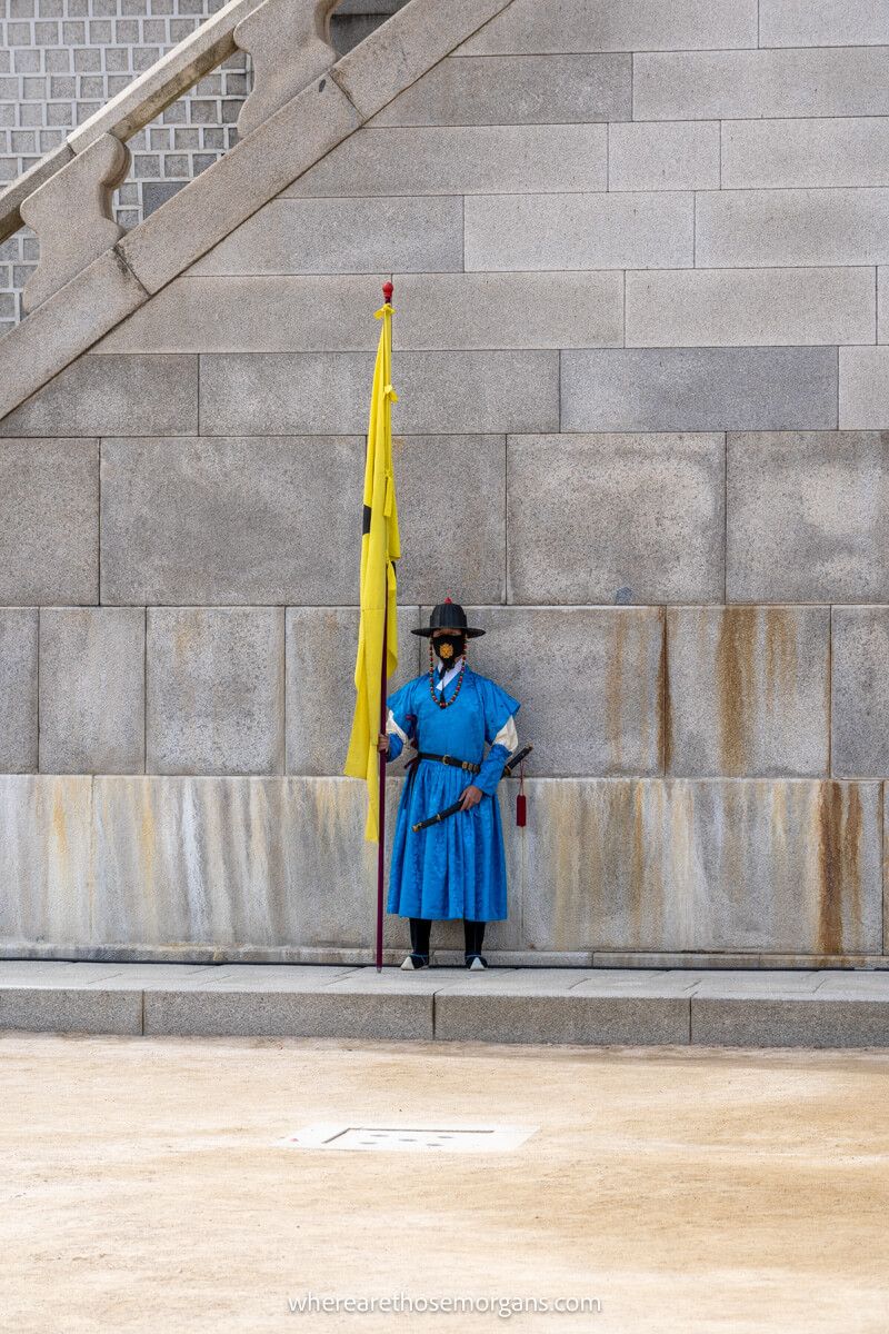 A solo guard on duty at the Gyeongbokgung Palace In Seoul