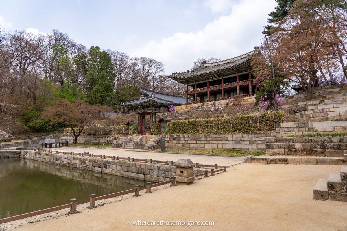 The two story Juhamnu Pavilion in Huwon Secret Garden at Changdeokgung Palace