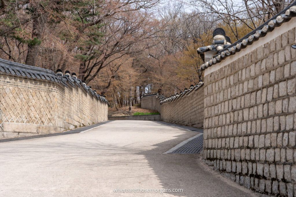 The large stone walls of Huwon Secret Garden in Seoul, South Korea