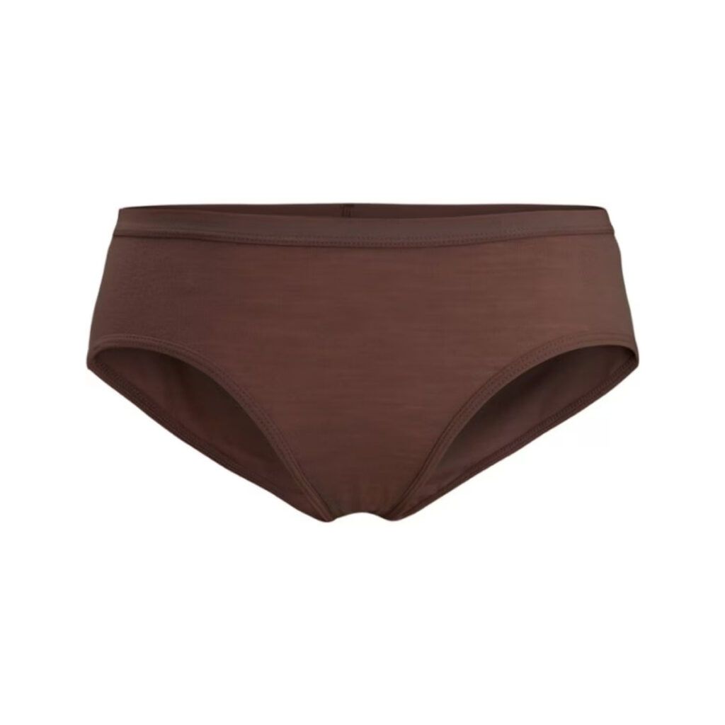 A pair of brown merino wool underwear for women who love the outdoors