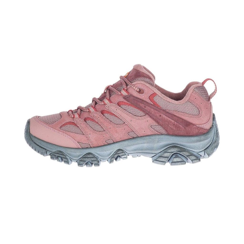 A pink Merrell Women's Moab 3 Hiking Shoe for hiking and outdoor adventures