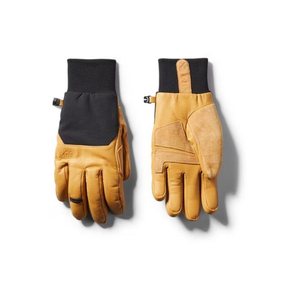 BA pair of black and yellow REI insulated gloves for cold weather