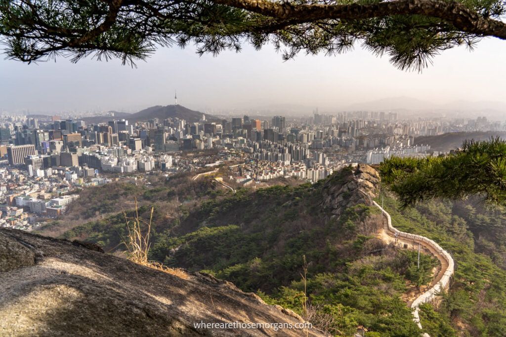 View of the Seoul City Wall from a high vantage point in the city