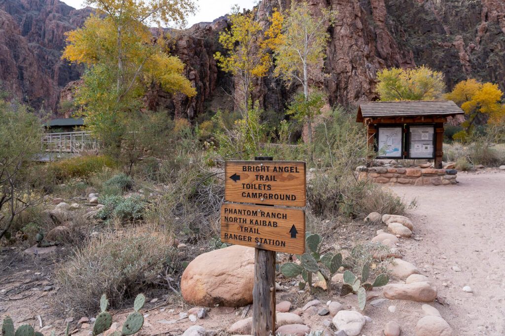 Signs leading to Bright Angel Campground and Phantom Ranch