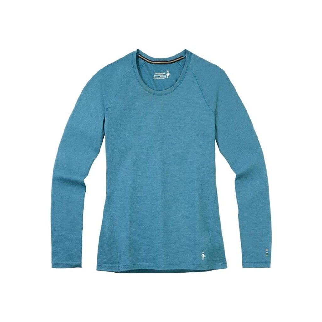 Light blue Smartwool base layer made from merino wool are perfect for outdoorsy women