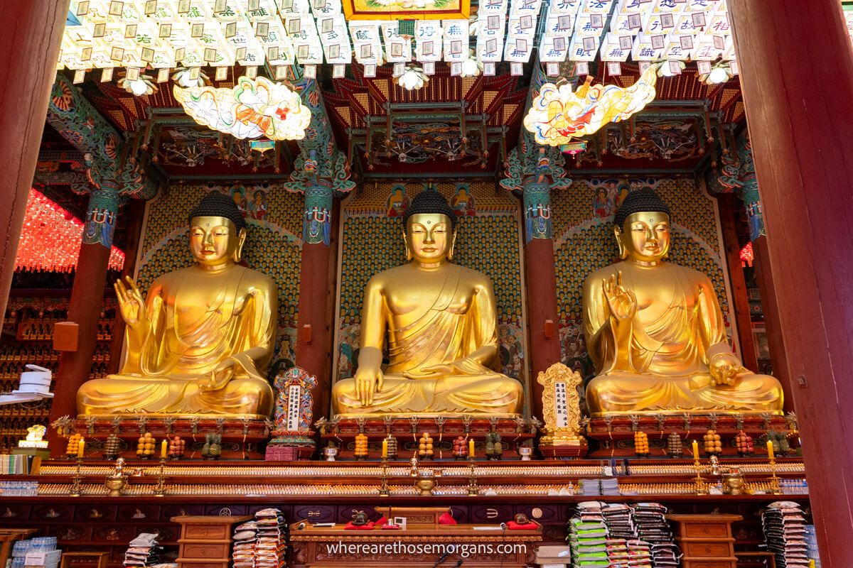 Three large golden statues in Jogyesa Temple
