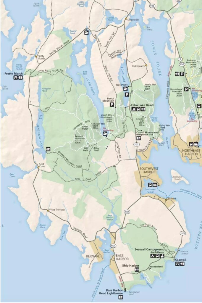 Map from the west side of Mount Desert Island in Acadia national park