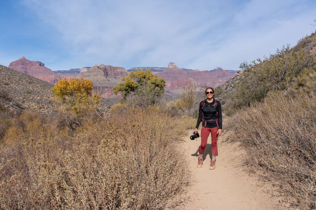 Hiker on Bright Angel Trail along Grand Canyon South Rim