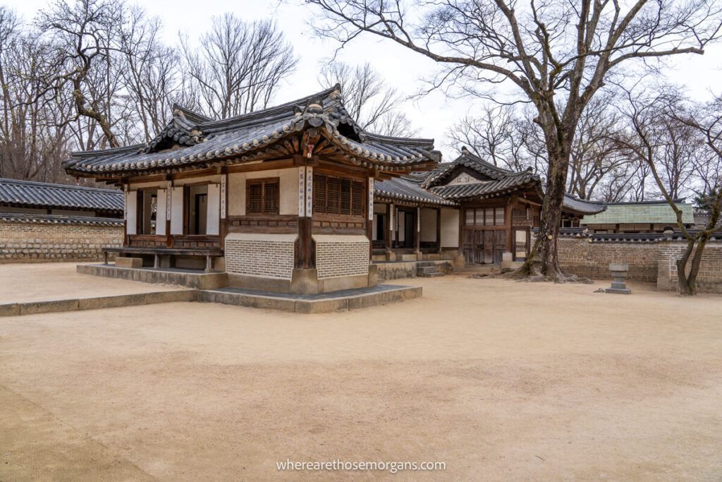 Exterior view of buildings inside the gardens of Changdeokgung Palace