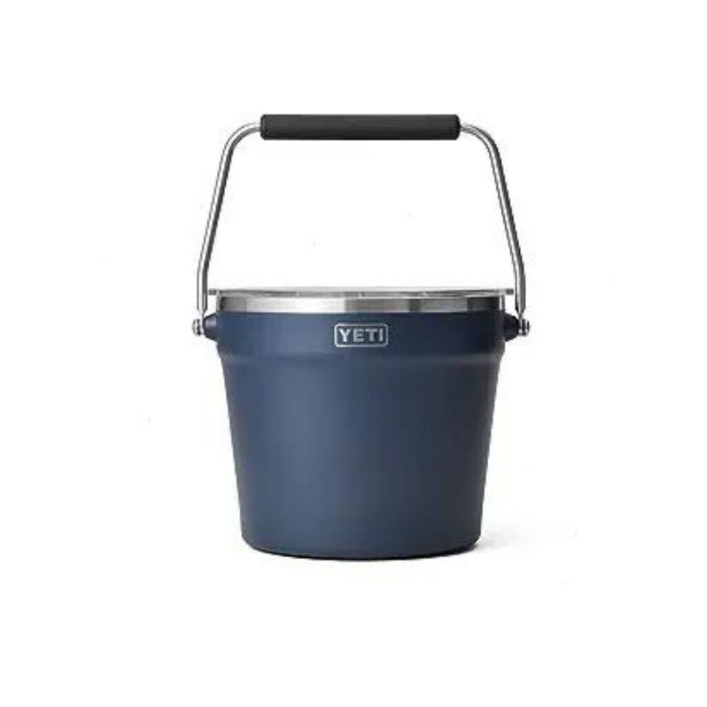 Dark blue Yeti beverage bucket for spending time in the wilderness