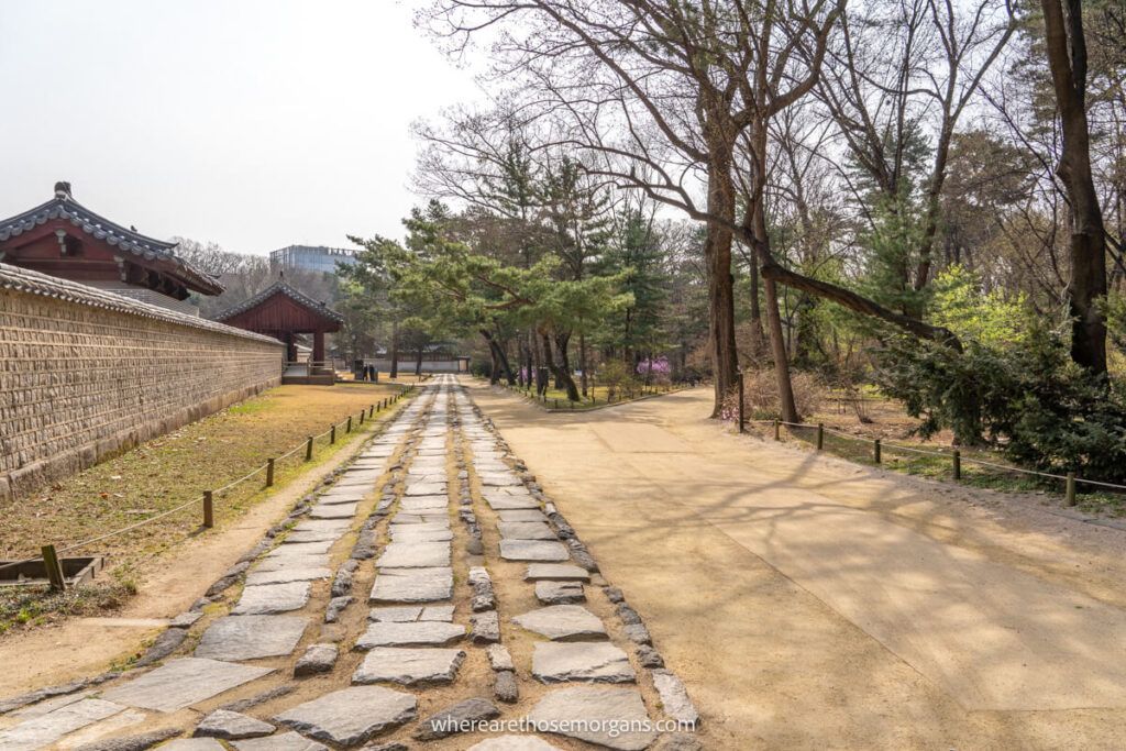 Stone walkways lead the way at the Jongmyo Shrine in Seoul