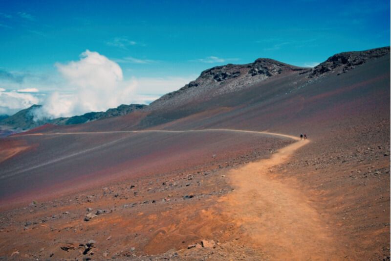 Sliding Sands colorful volcanic sand long winding path in Haleakala National Park Hawaii