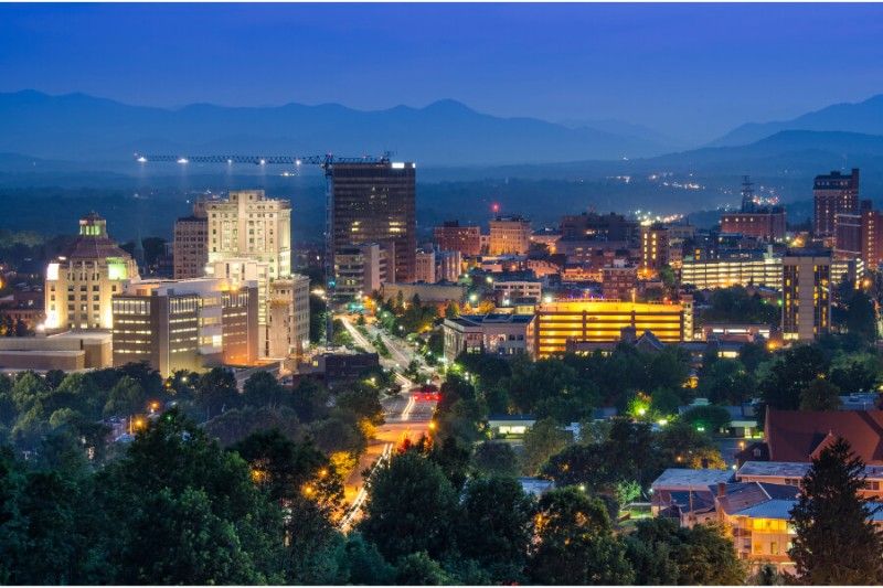 Asheville North Carolina city lit up at night