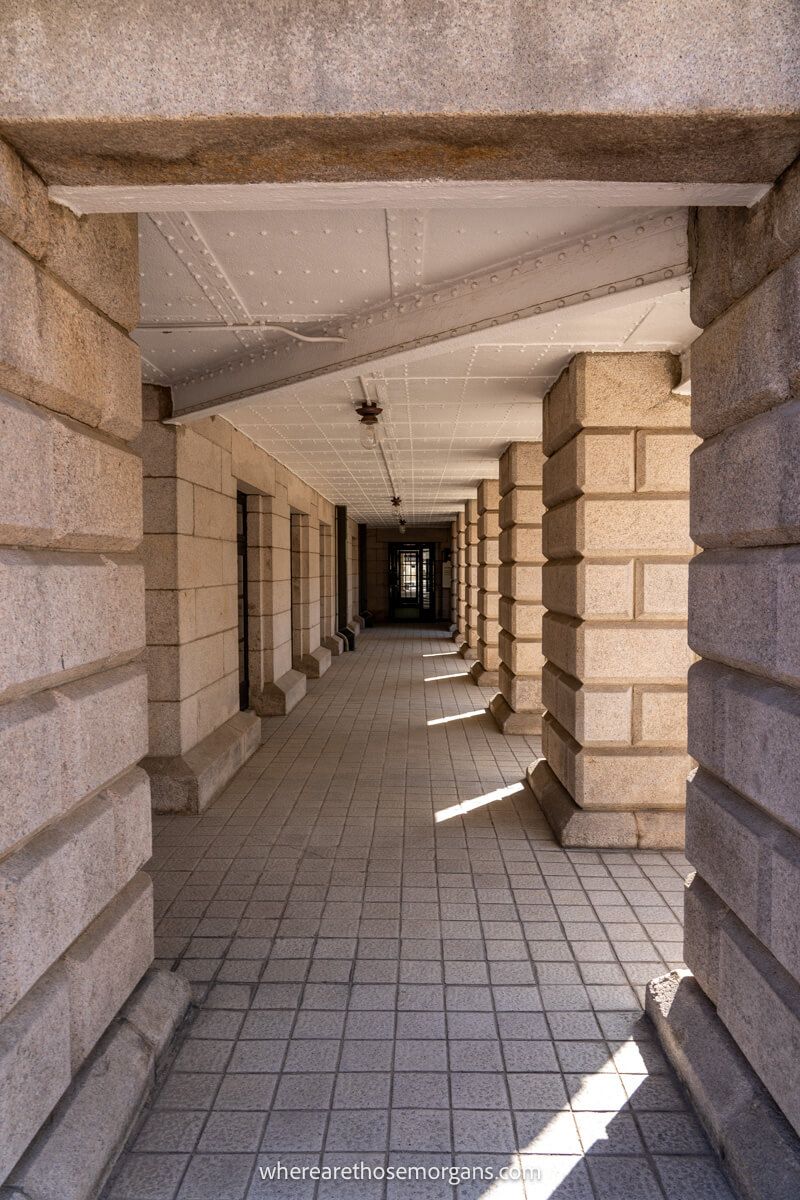 Large stone pillars with leading lines in a Seoul Palace