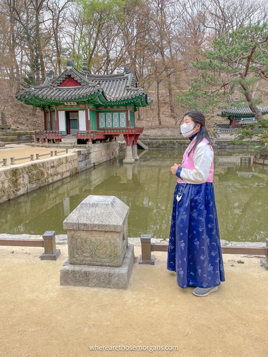 Tour guide inside Huwon Secret Garden
