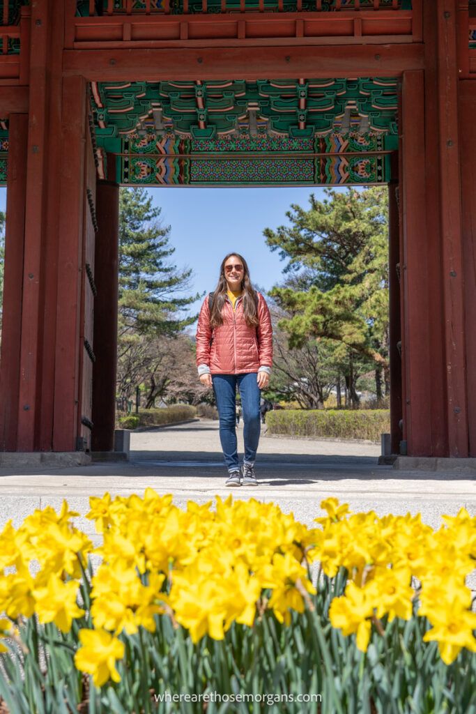 Woman posing for a photo near Heunghwamun Gate