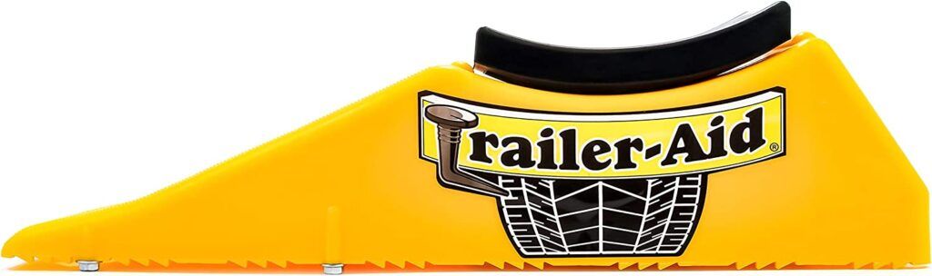 Bright yellow tire changing ramp for rv