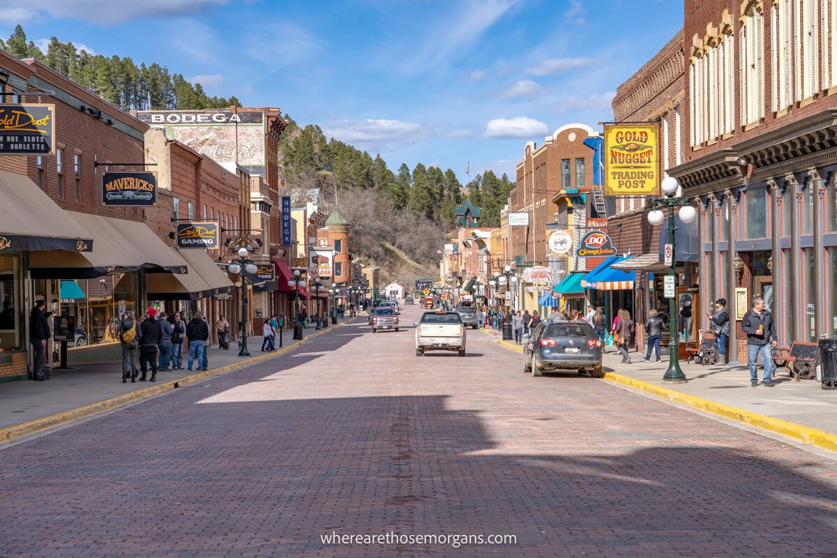Photo looking up the historic downtown of Deadwood SD on a sunny day