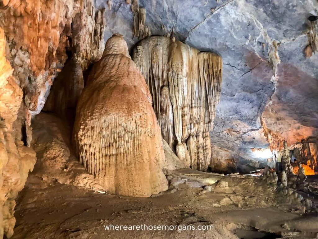 Two stalactites from Paradise Cave in Phong Nha Vietnam