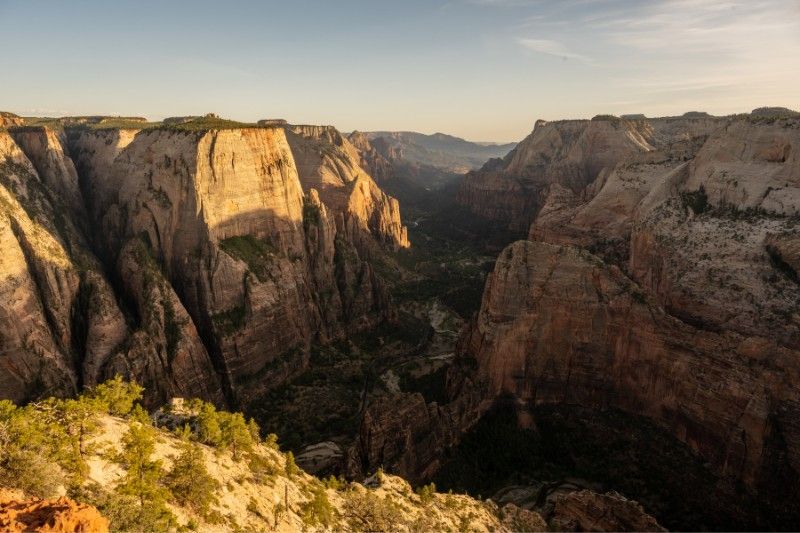 Far reaching views over a dramatic canyon at sunset