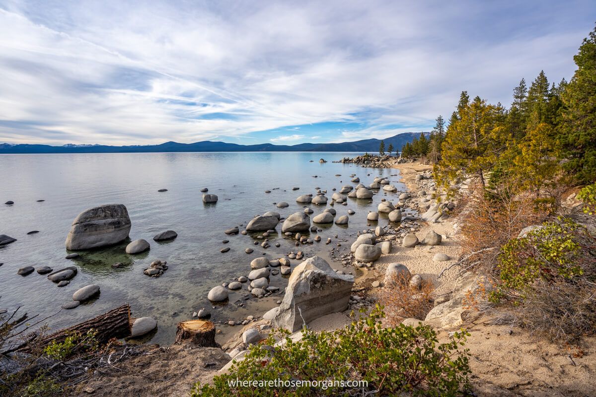 Picturesque boulders on the shoreline of Lake Tahoe one of the best sunset photo spots