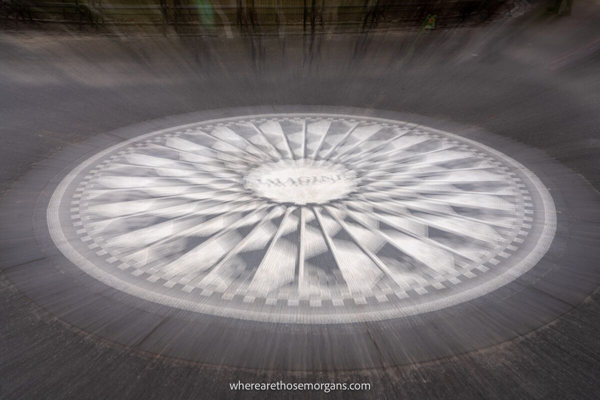 A round mural on the ground with a photography technique used to create an effect