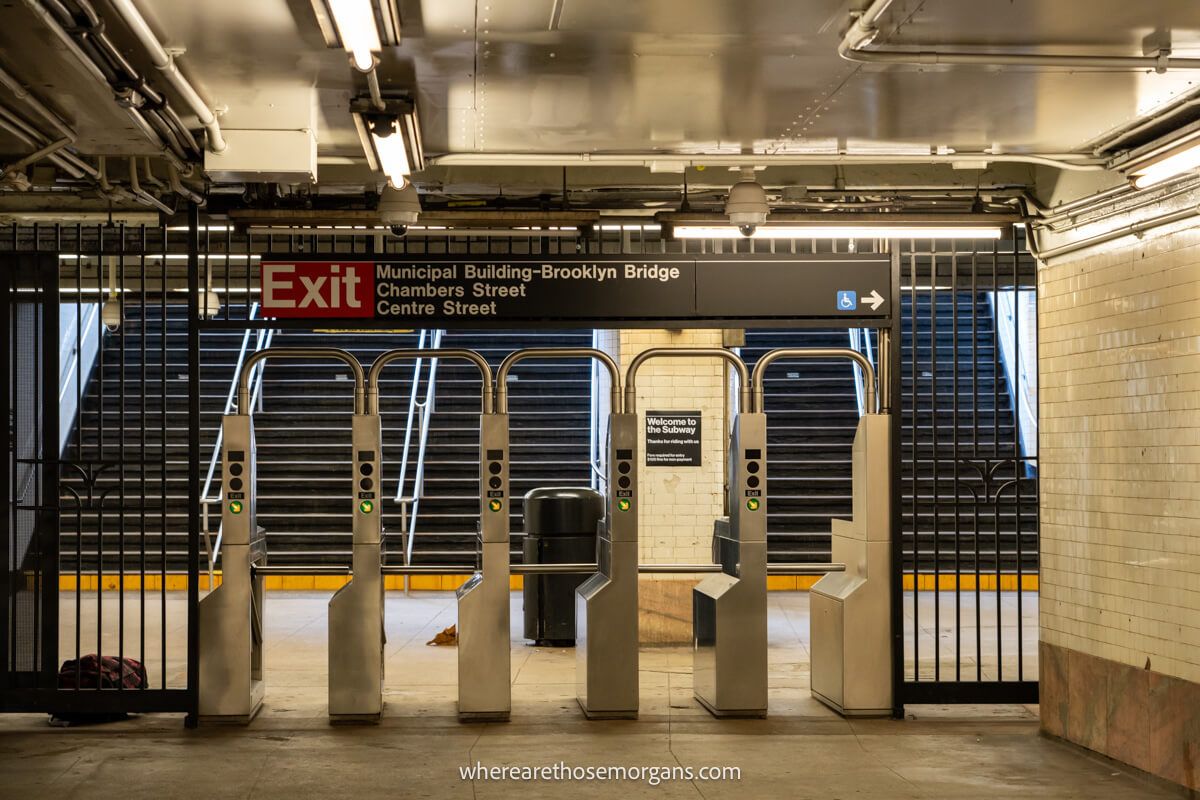 NYC subway entrance leading to stairs