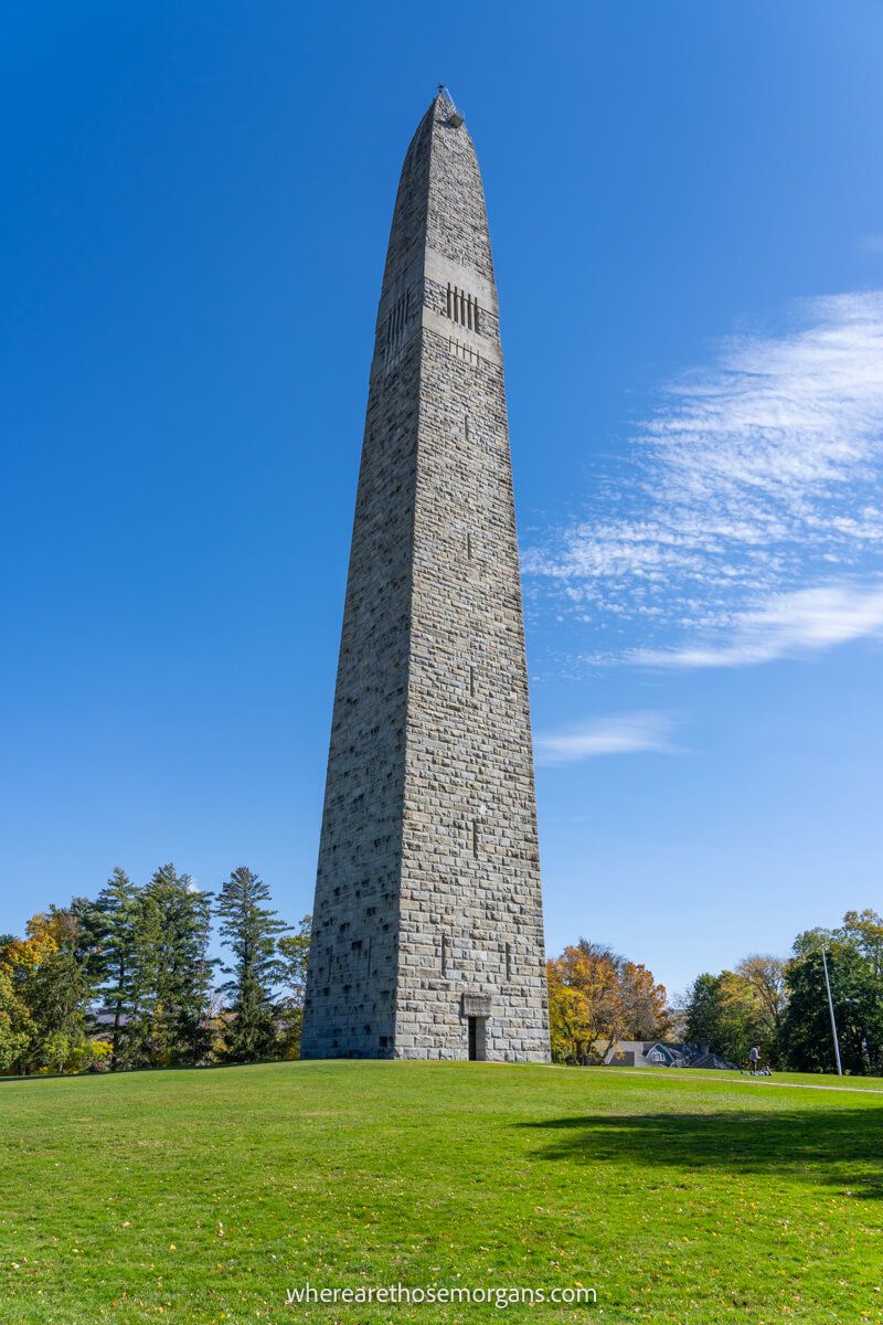 Ground view of the Bennington Battle Monument in Vermont on a clear autumn day