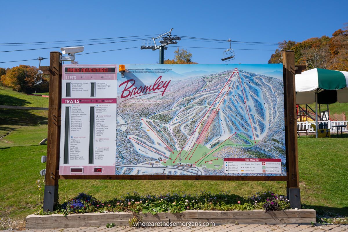 Map of the Bromley ski slopes with chair lift in background