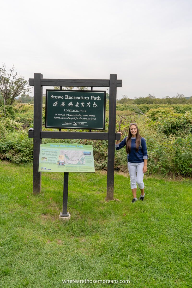 Woman standing along the Stowe Recreation Path