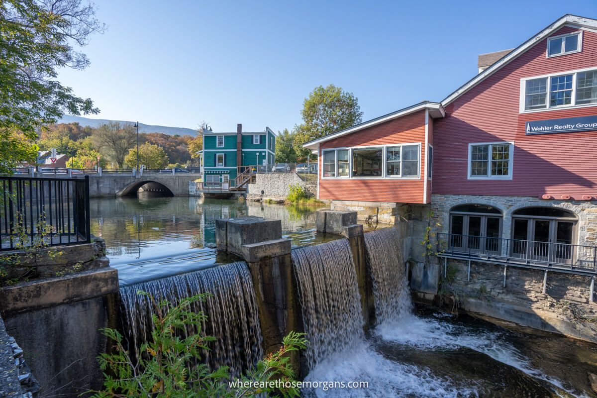 Three tiered waterfall next to the Wohler Realty Group in Manchester, VT