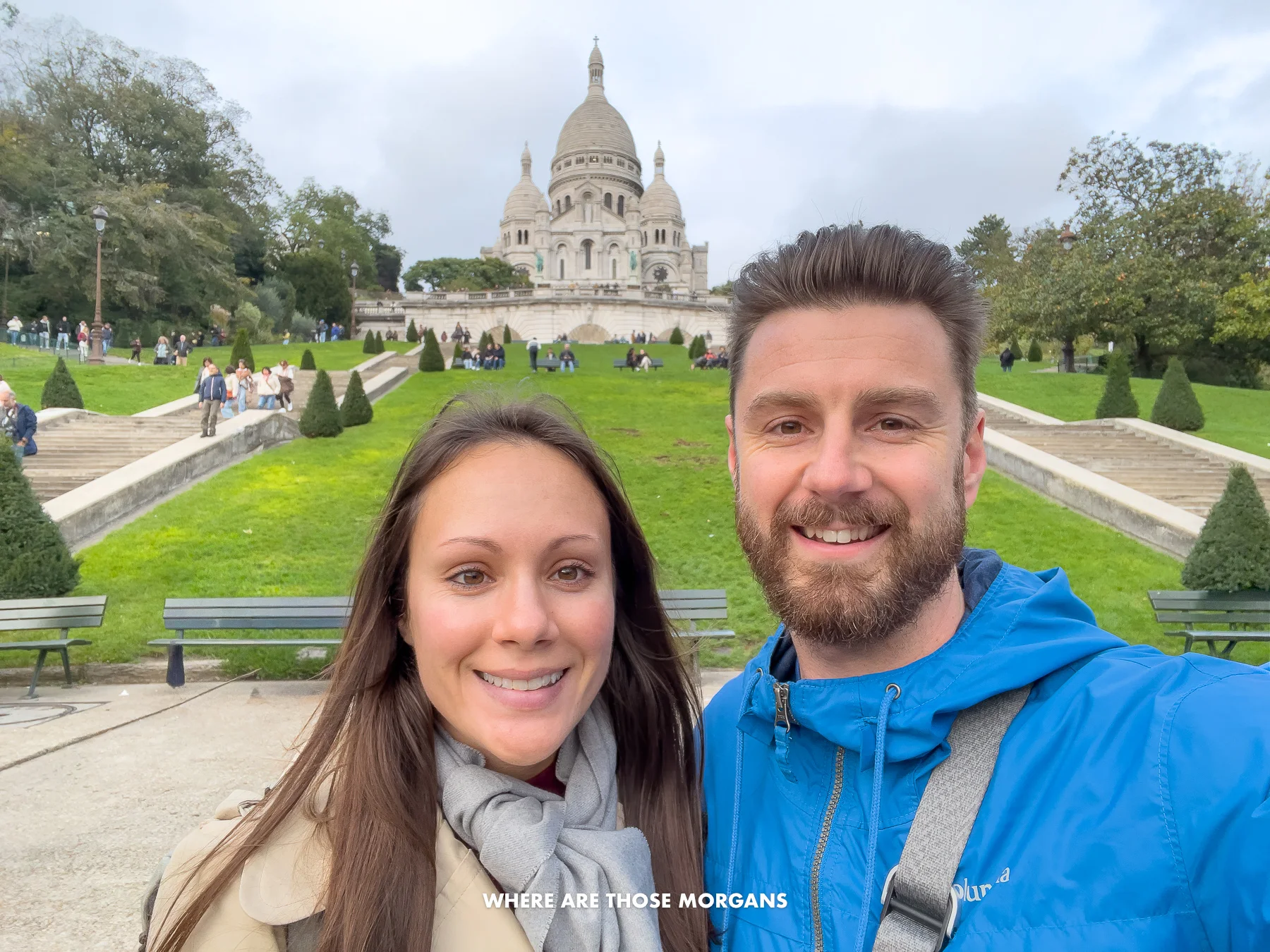 Photo of Mark and Kristen from Where Are Those Morgans taking a selfie in front of the Sacre-Coeur in Paris