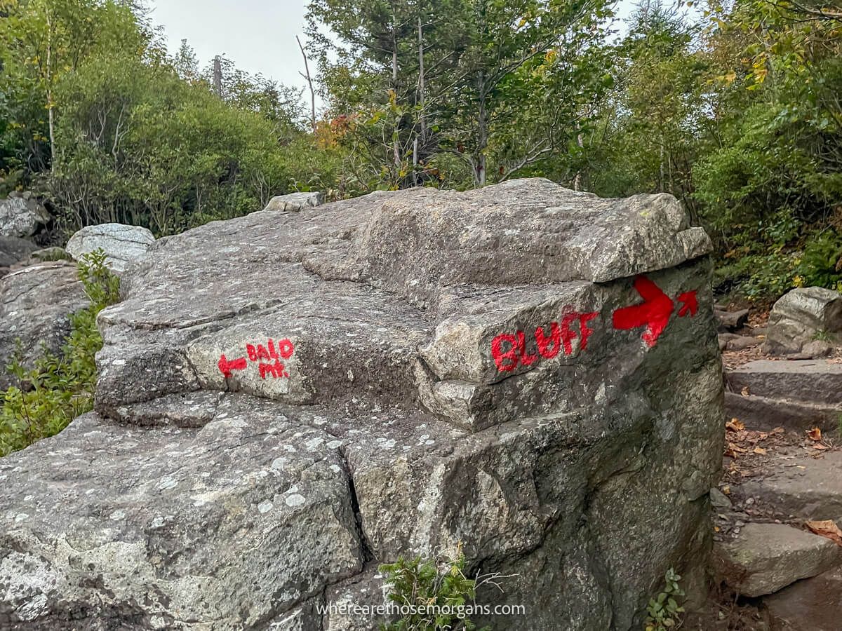 Large boulder with red paint for trail directions