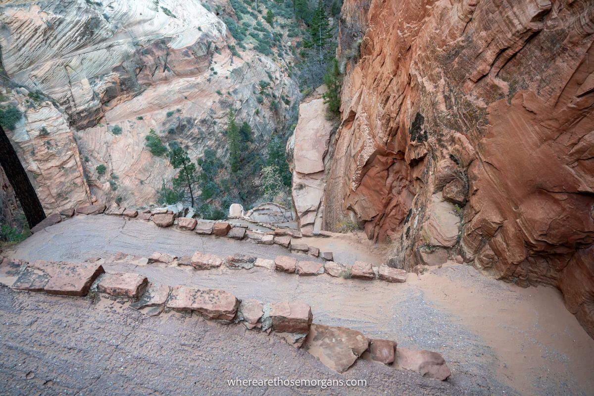 Looking down over a series of 21 short switchbacks called Walter's Wiggles on the hike to Angels Landing