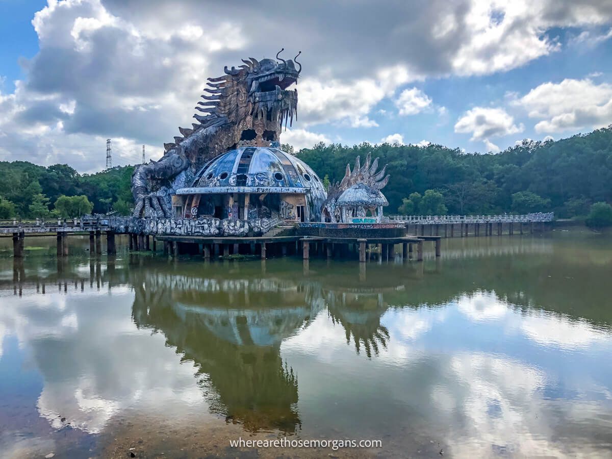 Exterior view of the abandoned dragon aquarium in Hue
