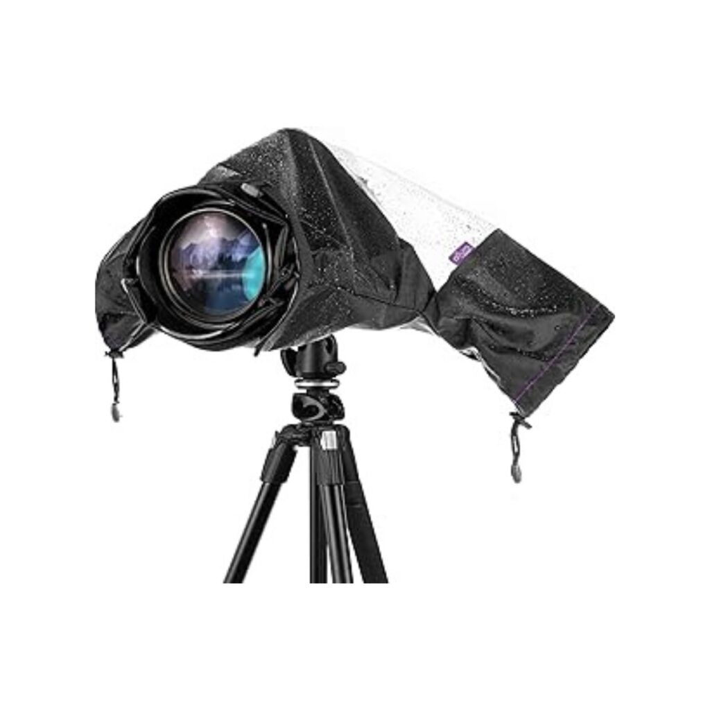 Rain cover over a professional camera